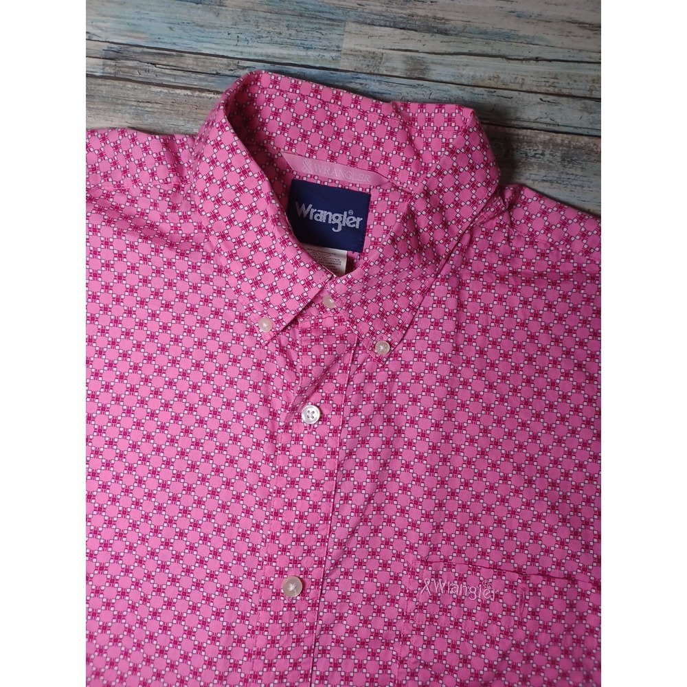 Wrangler Men's  XXL Pink Checkerboard Western Cowboy Breast Cancer LS Button-Up